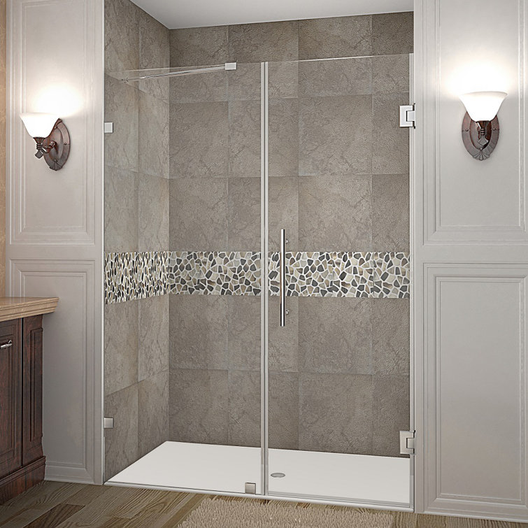 Nautis 72'' H Clear Tempered Glass Frameless Hinged Shower Door