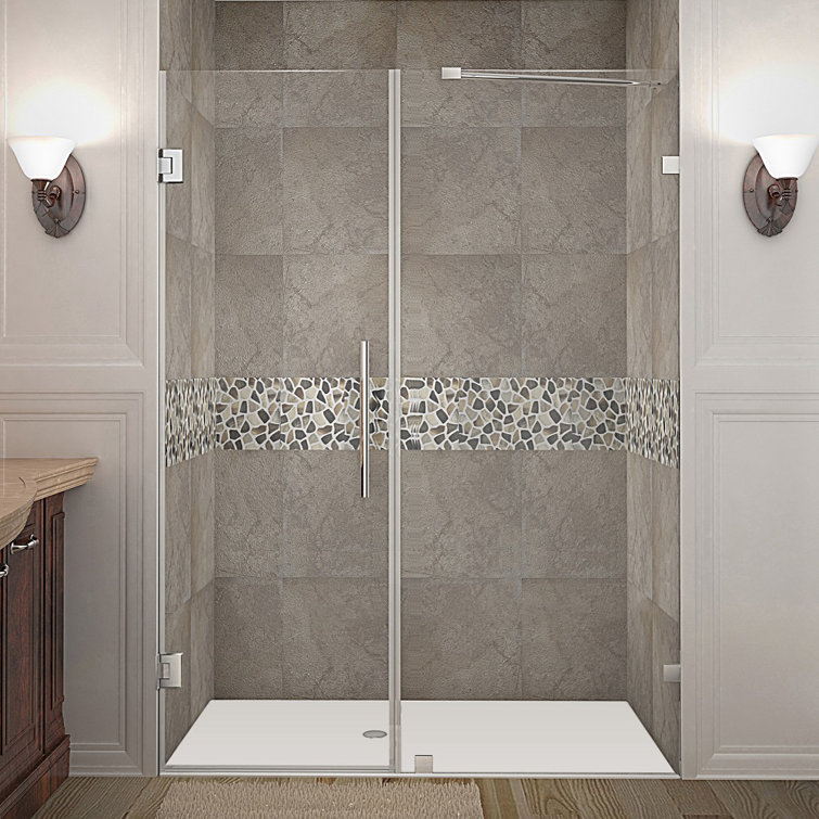 Nautis 72'' H Clear Tempered Glass Frameless Hinged Shower Door