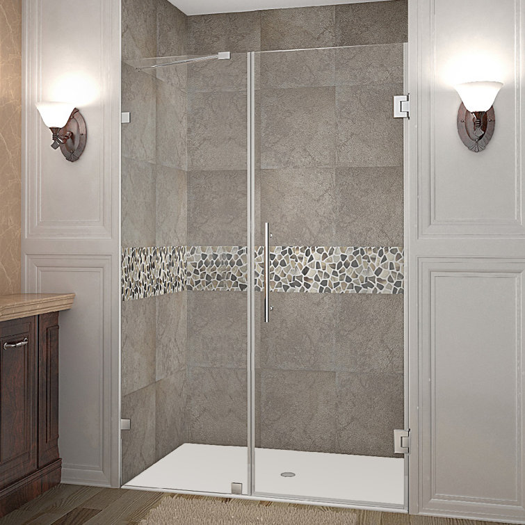 Nautis 72'' H Clear Tempered Glass Frameless Hinged Shower Door