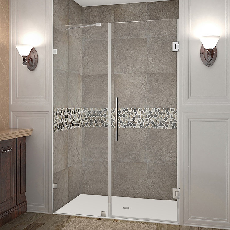 Nautis 72'' H Clear Tempered Glass Frameless Hinged Shower Door