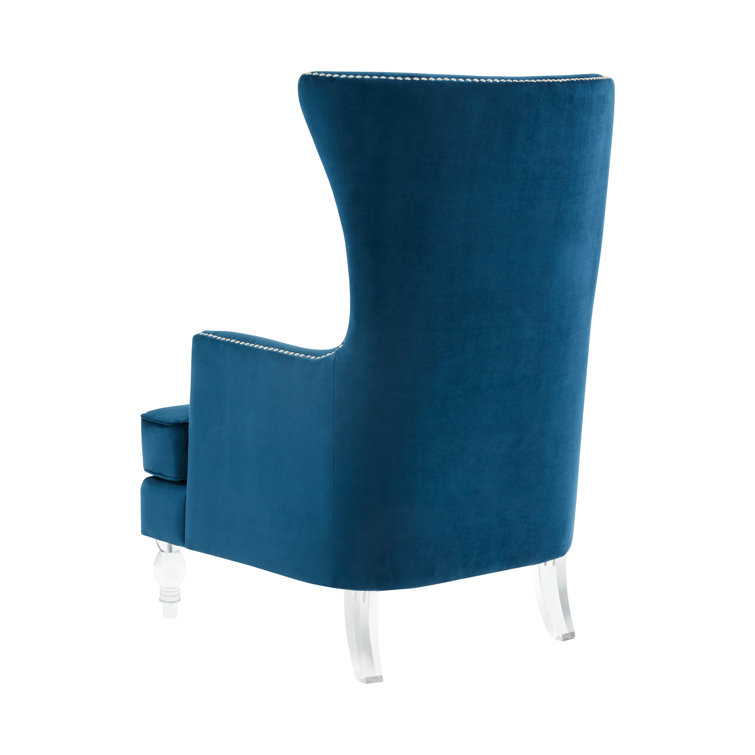 Regal Navy Velvet Wingback Accent Chair with Wooden Legs
