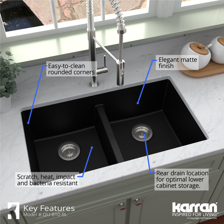 Black Quartz 32'' Double Bowl Undermount Kitchen Sink