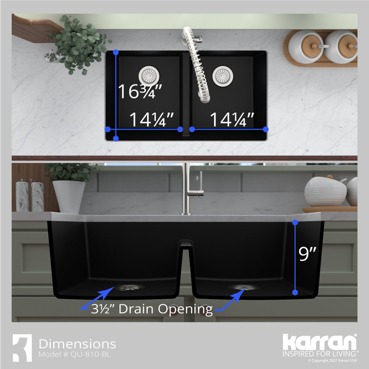 Black Quartz 32'' Double Bowl Undermount Kitchen Sink