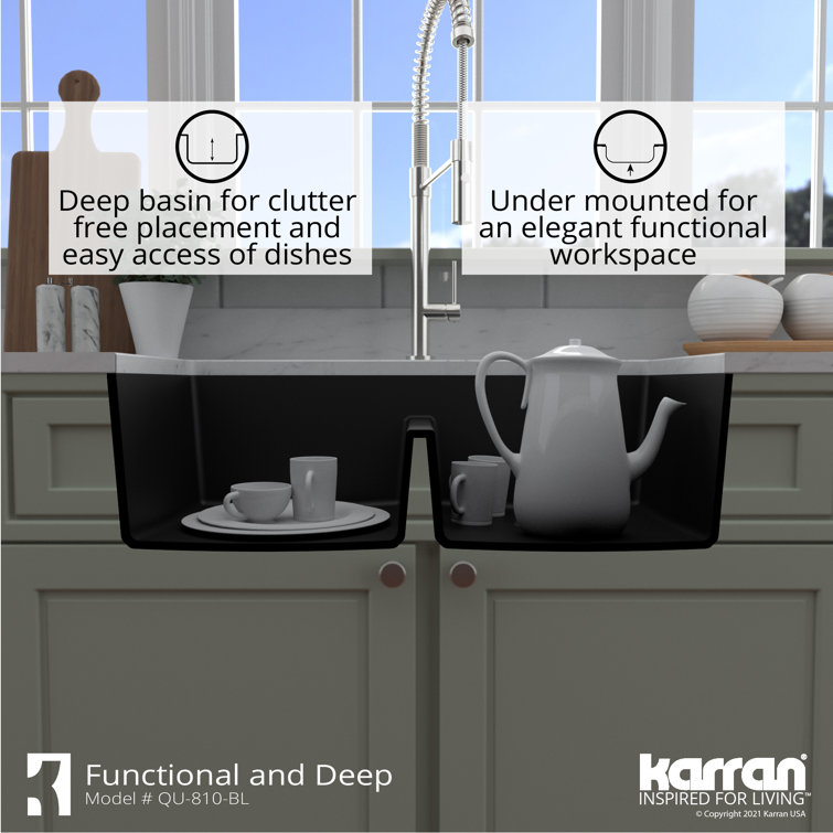 Black Quartz 32'' Double Bowl Undermount Kitchen Sink