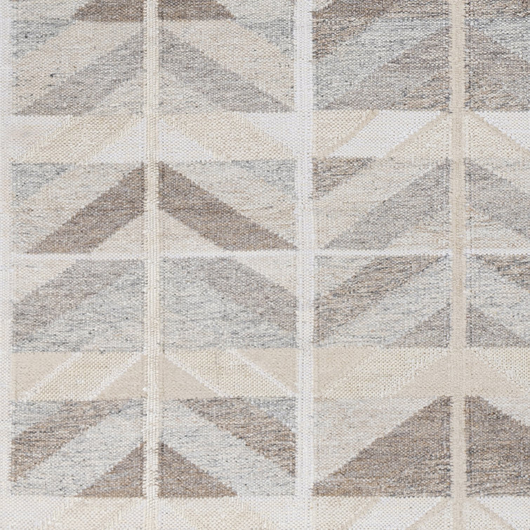 Gray Geometric Hand-Knotted Wool and Viscose Rug