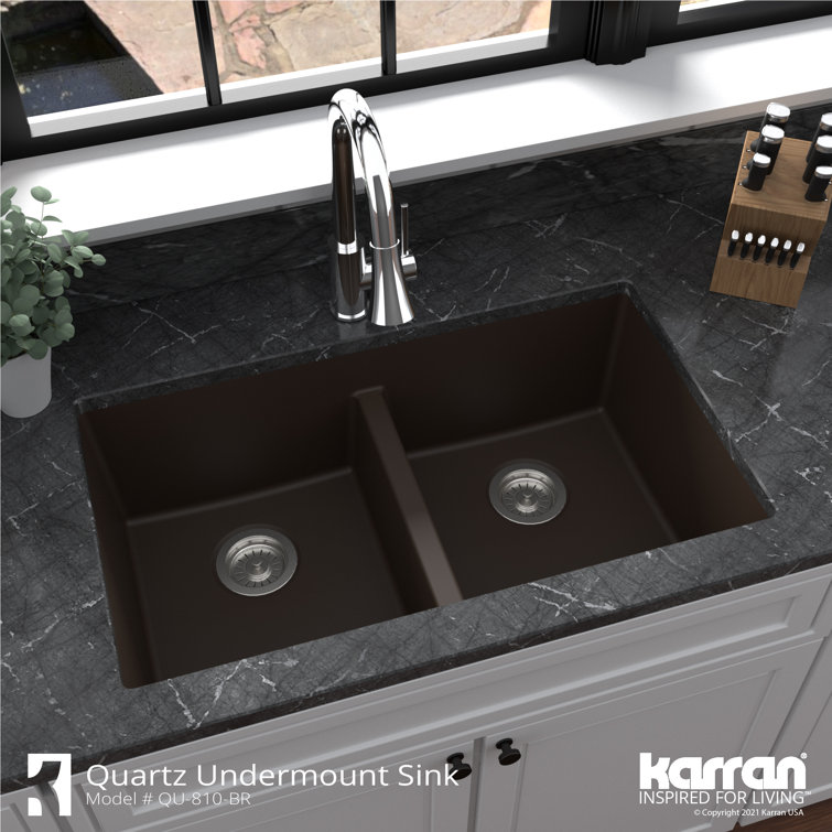 Brown Quartz 32'' Double Bowl Undermount Kitchen Sink