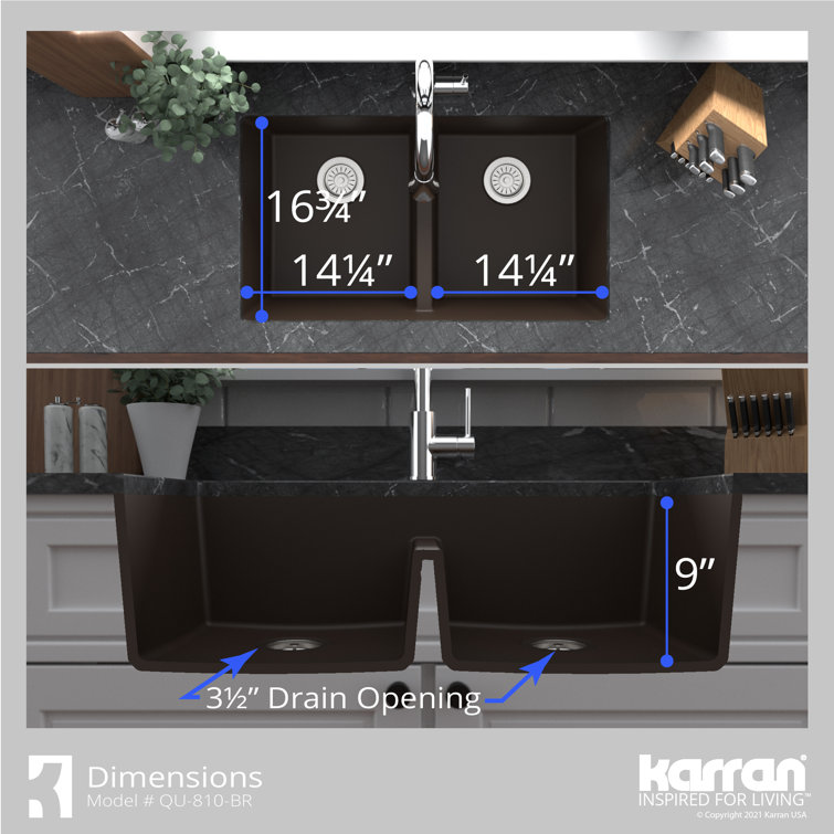 Brown Quartz 32'' Double Bowl Undermount Kitchen Sink