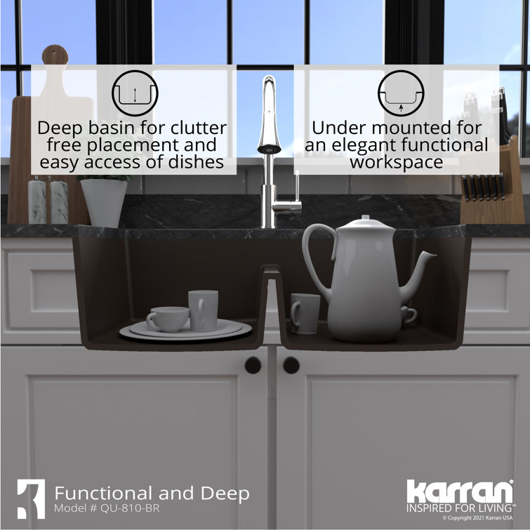 Brown Quartz 32'' Double Bowl Undermount Kitchen Sink