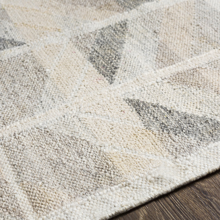 Gray Geometric Hand-Knotted Wool and Viscose Rug