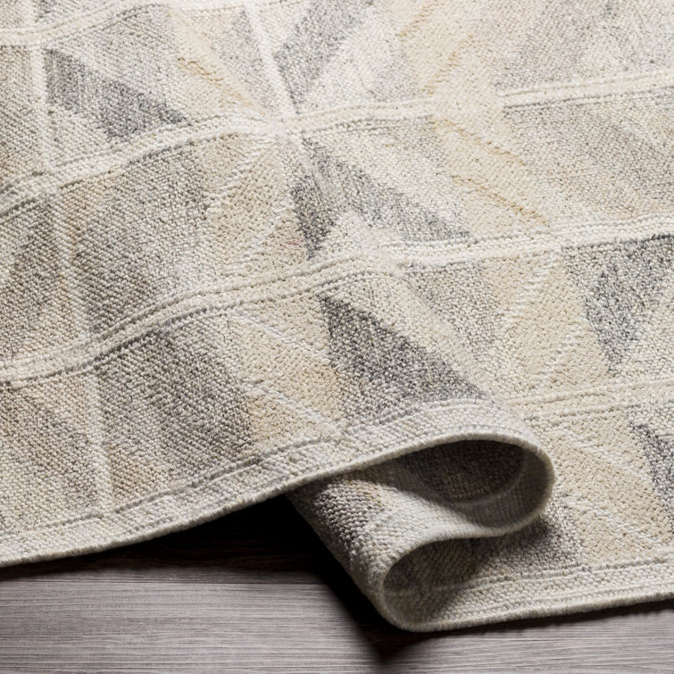 Gray Geometric Hand-Knotted Wool and Viscose Rug