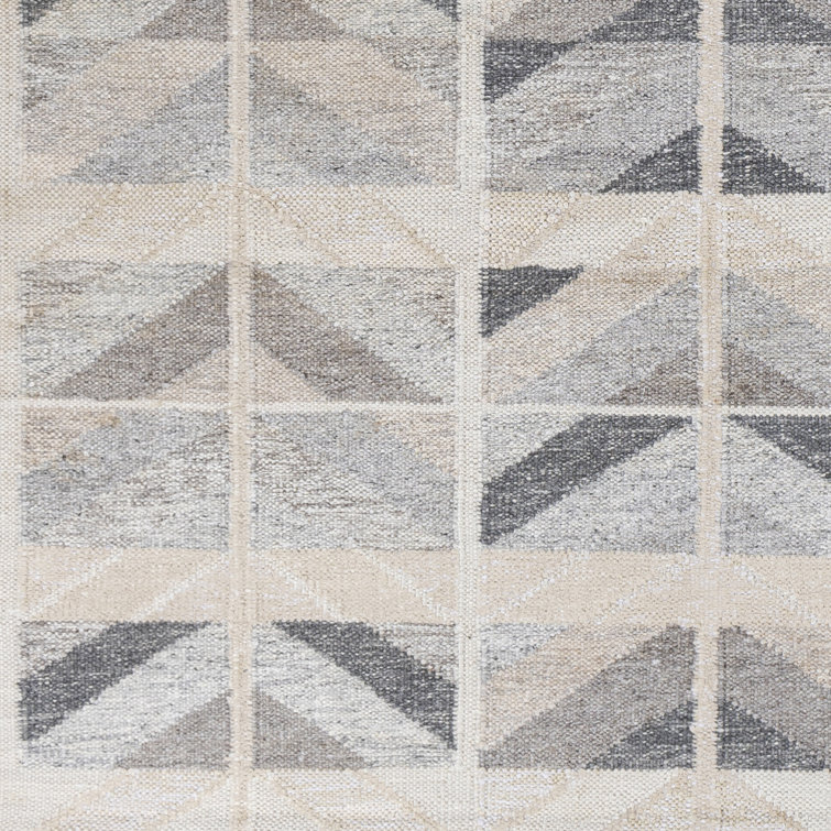 Gray Geometric Hand-Knotted Wool and Viscose Rug