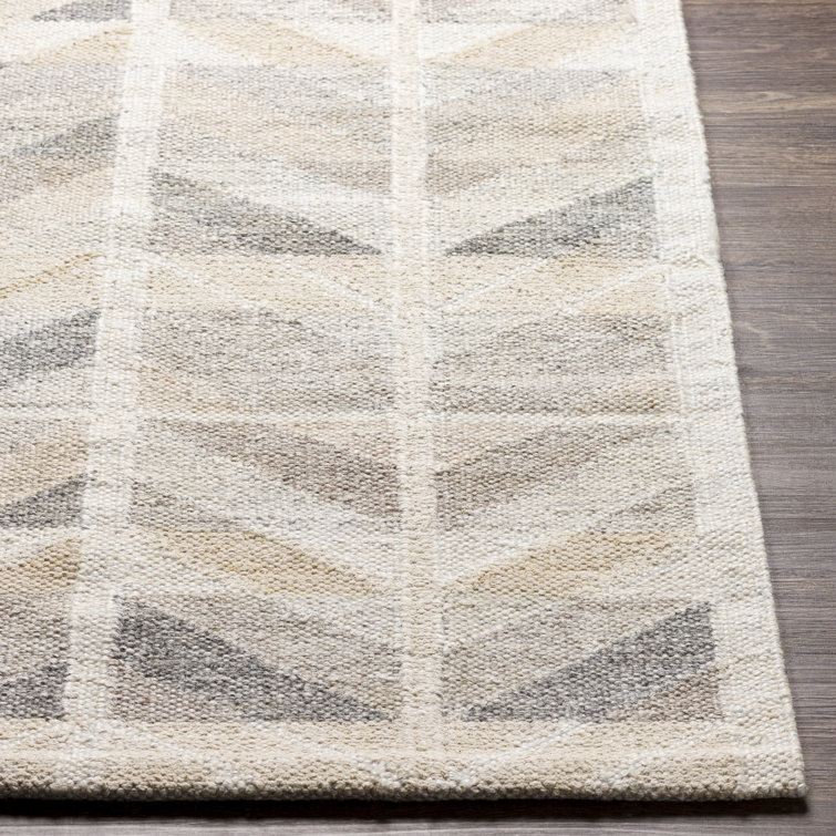 Gray Geometric Hand-Knotted Wool and Viscose Rug
