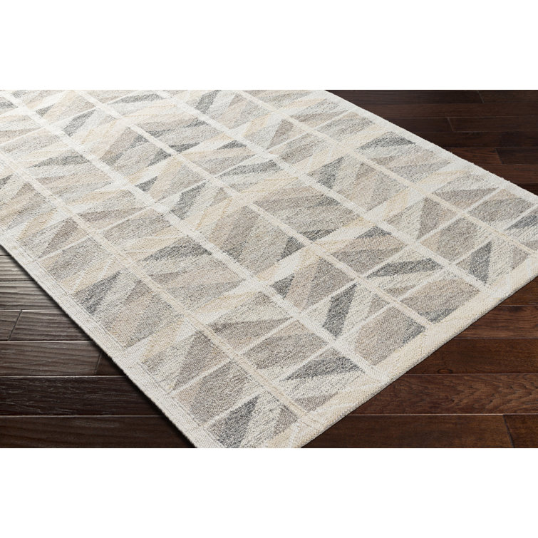 Gray Geometric Hand-Knotted Wool and Viscose Rug
