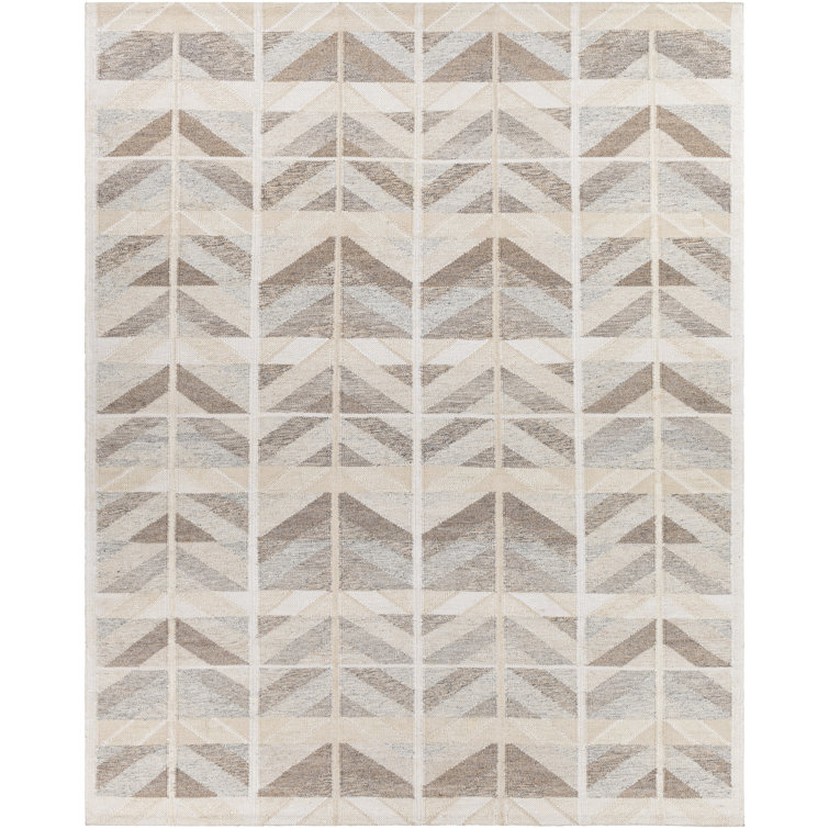 Gray Geometric Hand-Knotted Wool and Viscose Rug