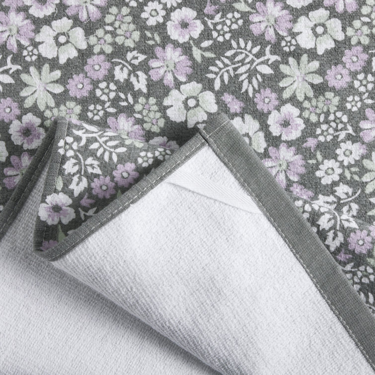 Gray and White Floral Cotton Kitchen Towel Set, 2-Pack