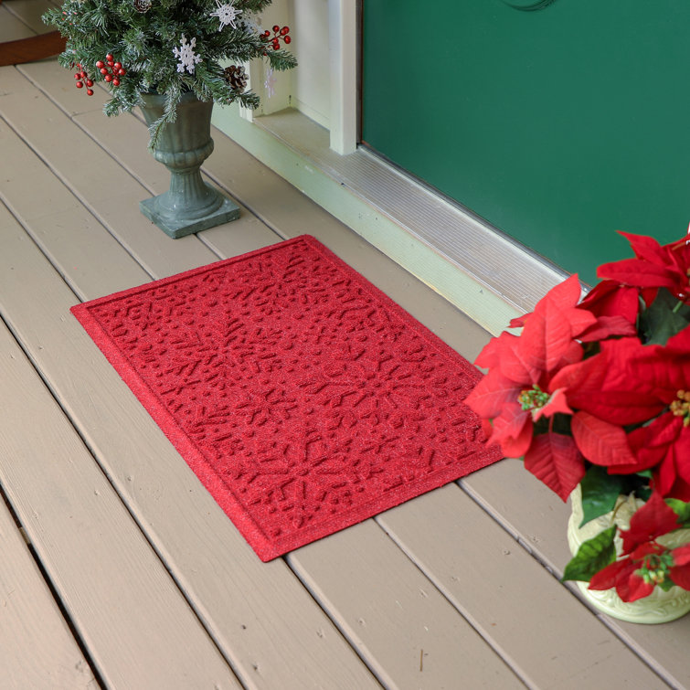 Solid Red Polyester Snowflake Indoor Outdoor Door Mat
