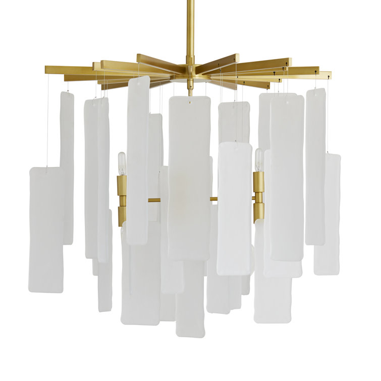 Antique Brass and Frosted Glass 8-Light Sputnik Chandelier