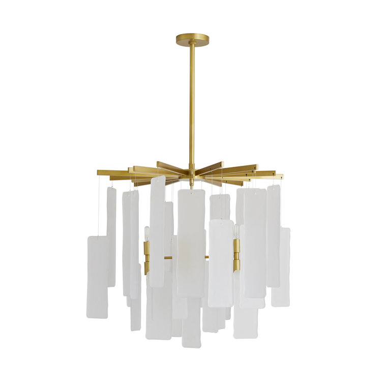 Antique Brass and Frosted Glass 8-Light Sputnik Chandelier
