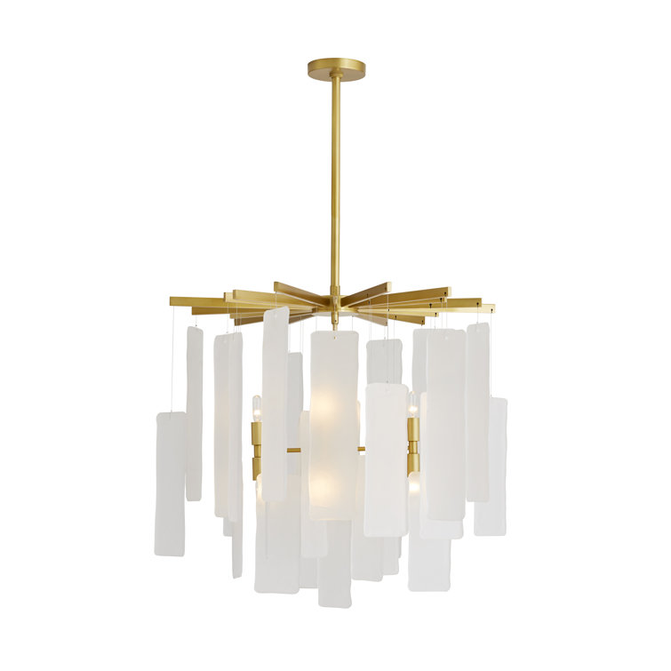 Antique Brass and Frosted Glass 8-Light Sputnik Chandelier