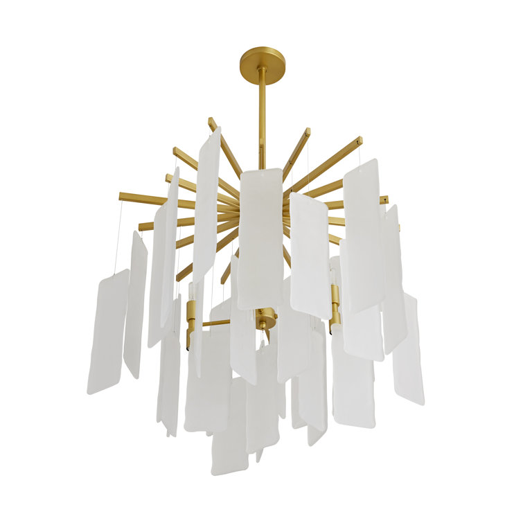 Antique Brass and Frosted Glass 8-Light Sputnik Chandelier