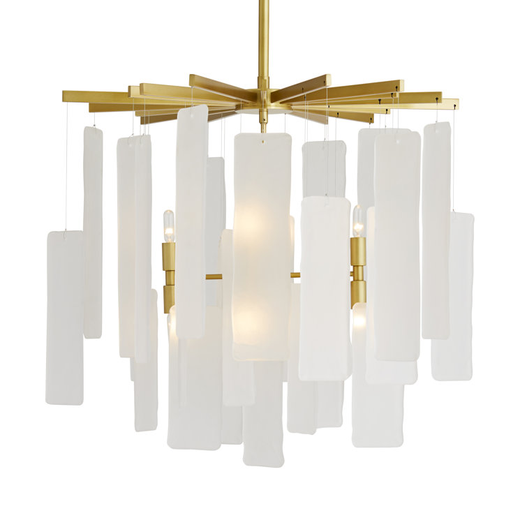 Antique Brass and Frosted Glass 8-Light Sputnik Chandelier