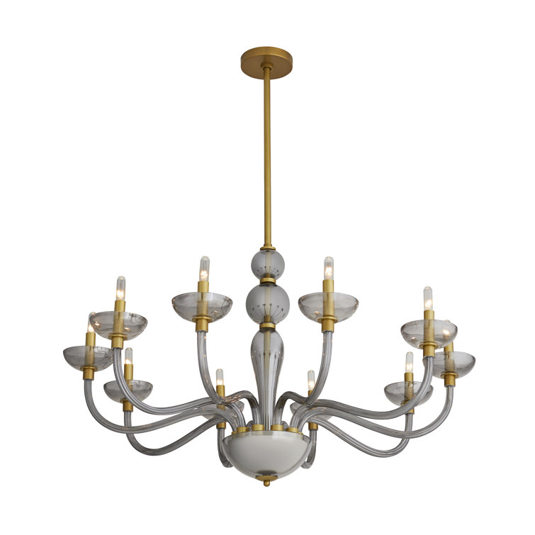 Gustavo Brass and Smoke Glass 10-Light Chandelier