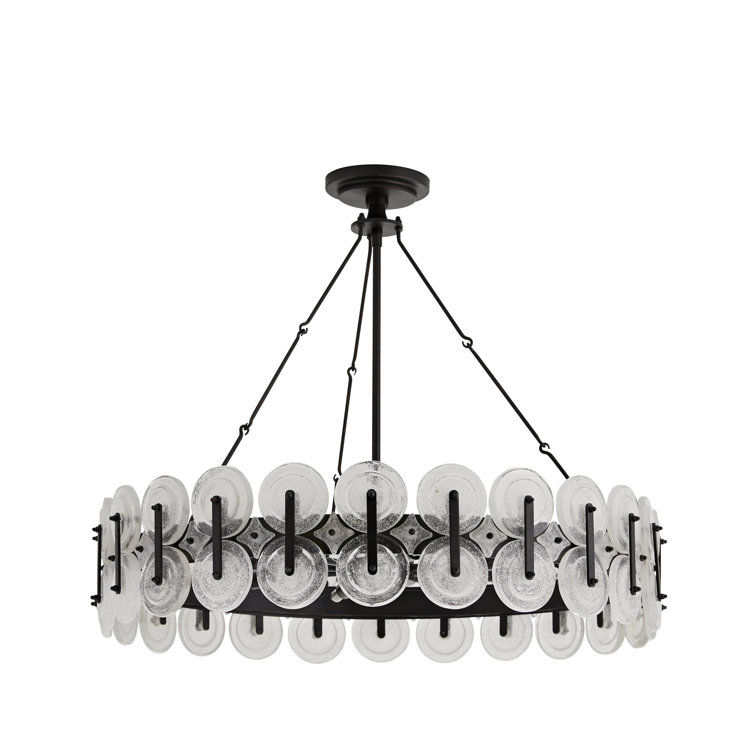 Blackened Iron and Clear Seedy Glass 8-Light Chandelier