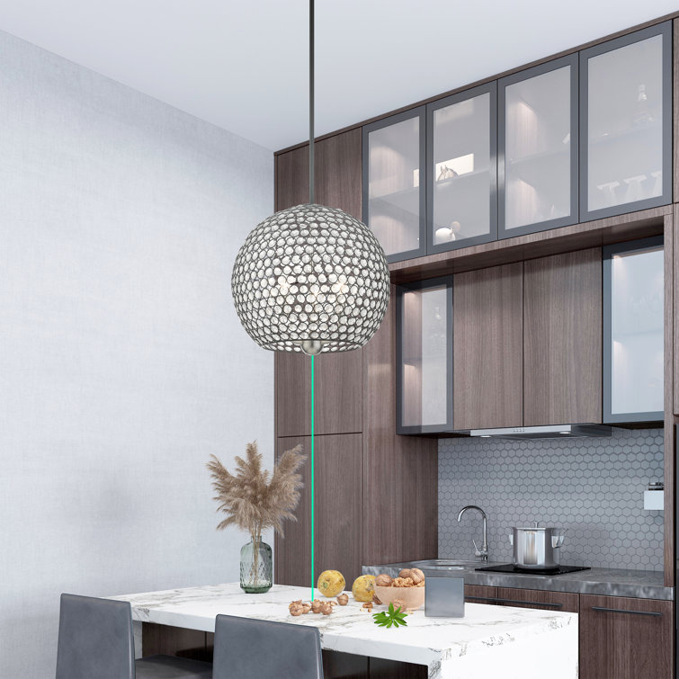Cassandra 16" Black Nickel 3-Light Crystal Globe Pendant