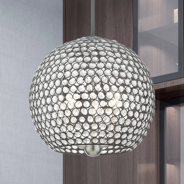 Cassandra 16" Black Nickel 3-Light Crystal Globe Pendant
