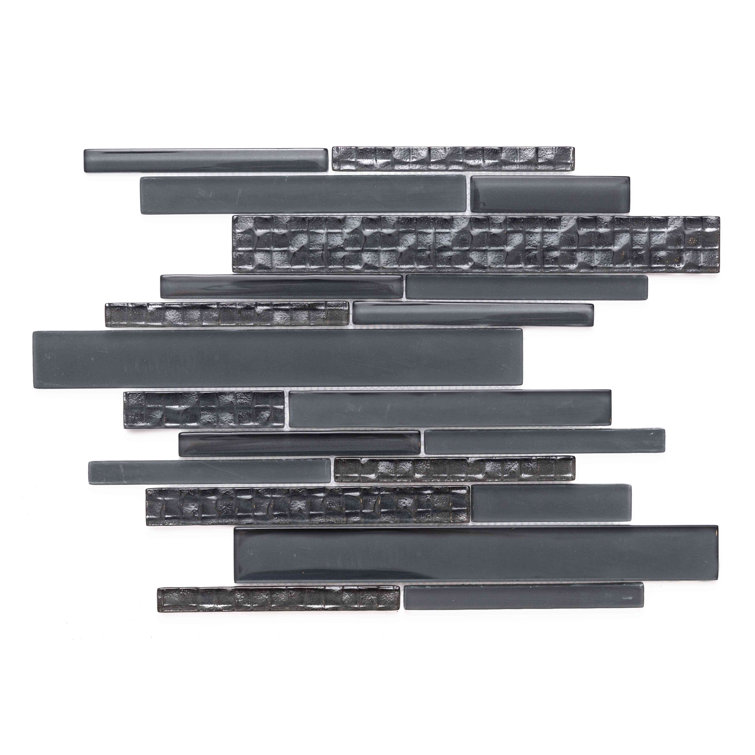Charcoal Dark Gray Glass Mosaic Wall Tile, 12" x 12"