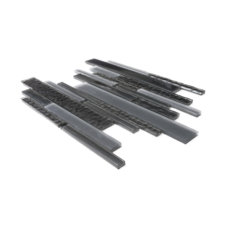 Charcoal Dark Gray Glass Mosaic Wall Tile, 12" x 12"