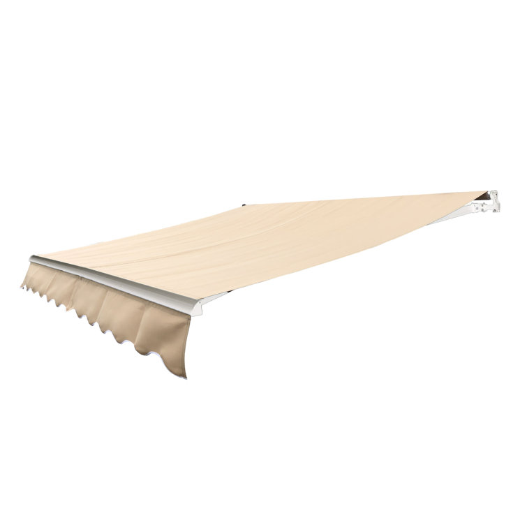 Ivory Retractable Patio Awning with White Frame