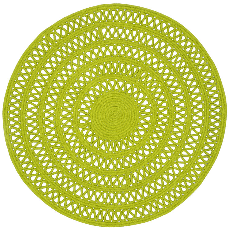 Handwoven Green Synthetic Round Non-slip Rug
