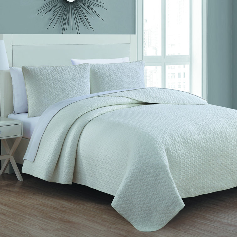 Ivory Cotton Reversible King Quilt Set