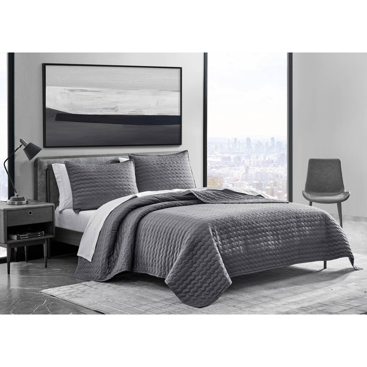 Soft Charcoal Reversible Cotton Queen Quilt Set