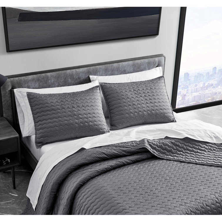Soft Charcoal Reversible Cotton Queen Quilt Set