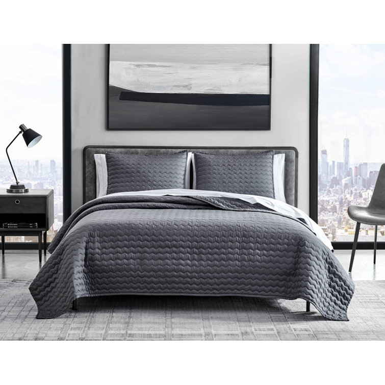 Soft Charcoal Reversible Cotton Queen Quilt Set
