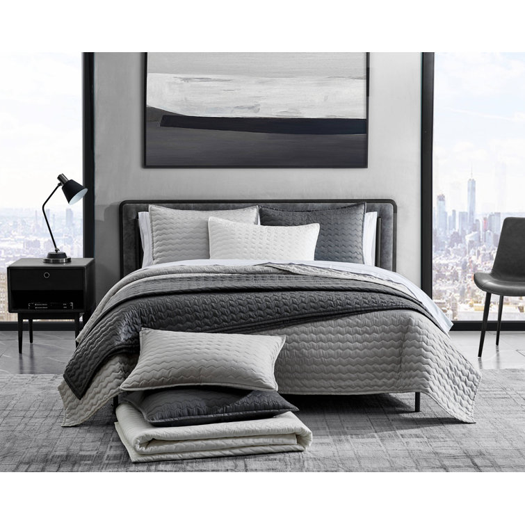 Soft Charcoal Reversible Cotton Queen Quilt Set