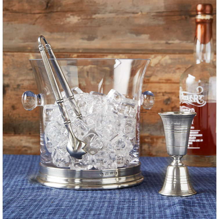 Clear Glass and Pewter Ice Bucket with Handles