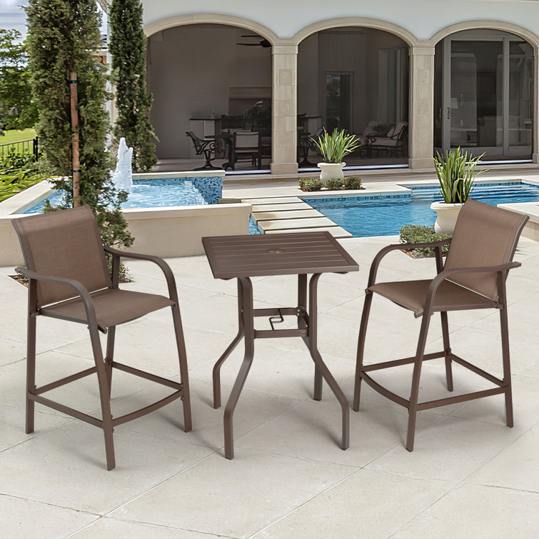 Brown Metal 3-Piece Square Outdoor Bar Height Dining Set