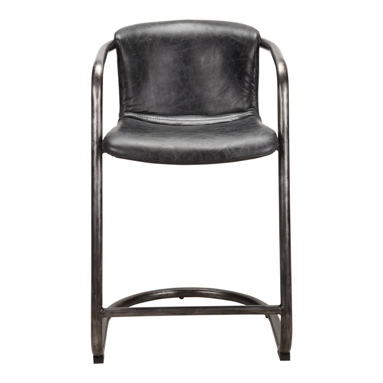Cream and Silver Upholstered Counter Stools with Iron Frame