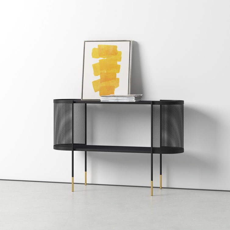 Elegant Black Metal Console Table with Storage Shelf