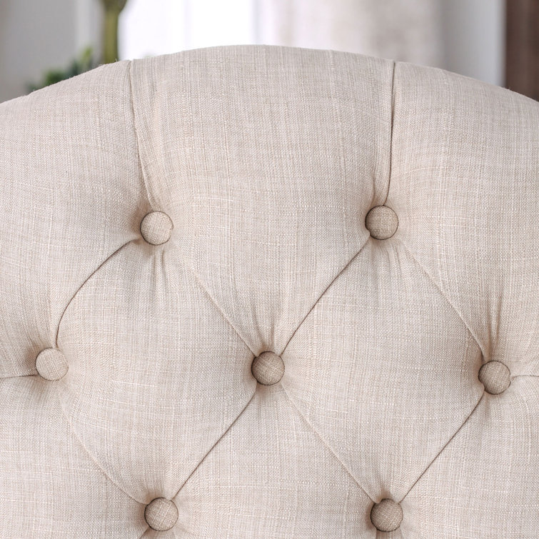 Oak Brown and Ivory Cream Tufted Counter Stool with Padded Seat