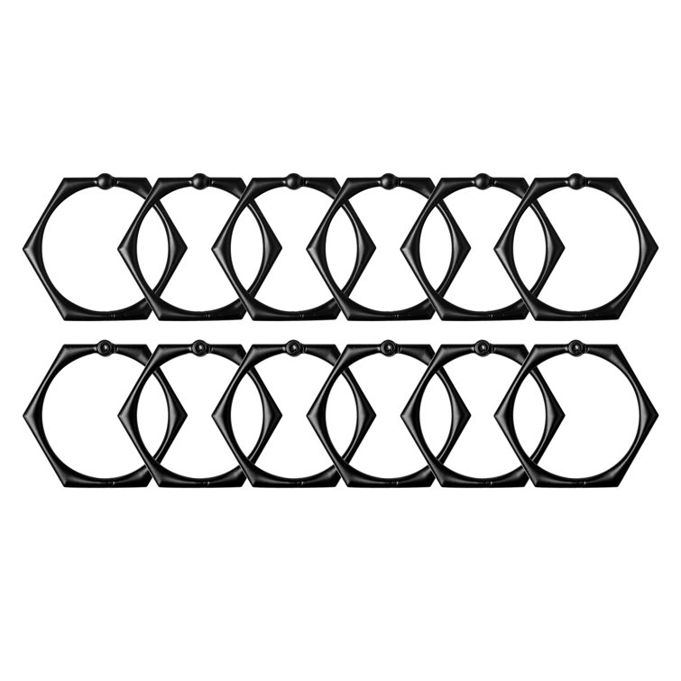 Matte Black Hexagonal Zinc Alloy Shower Curtain Hooks Set