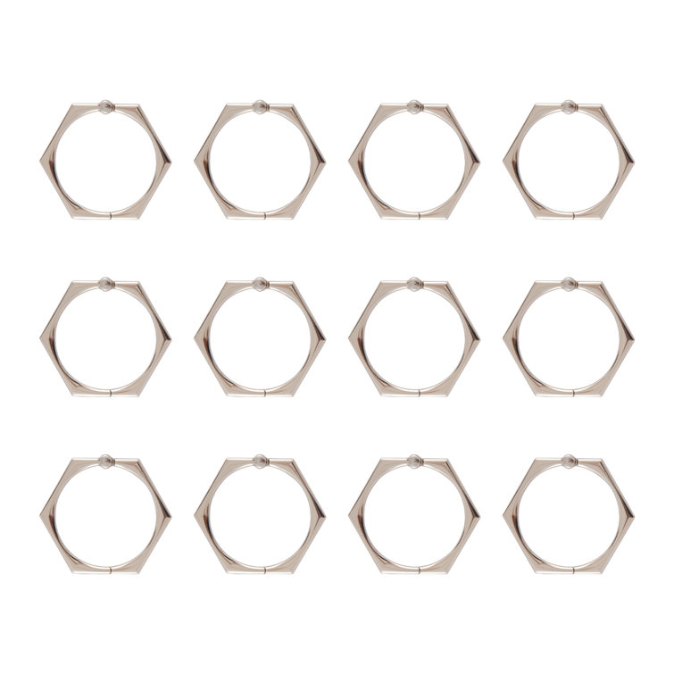 Brushed Nickel Hexagonal Shower Curtain Hooks Set of 12