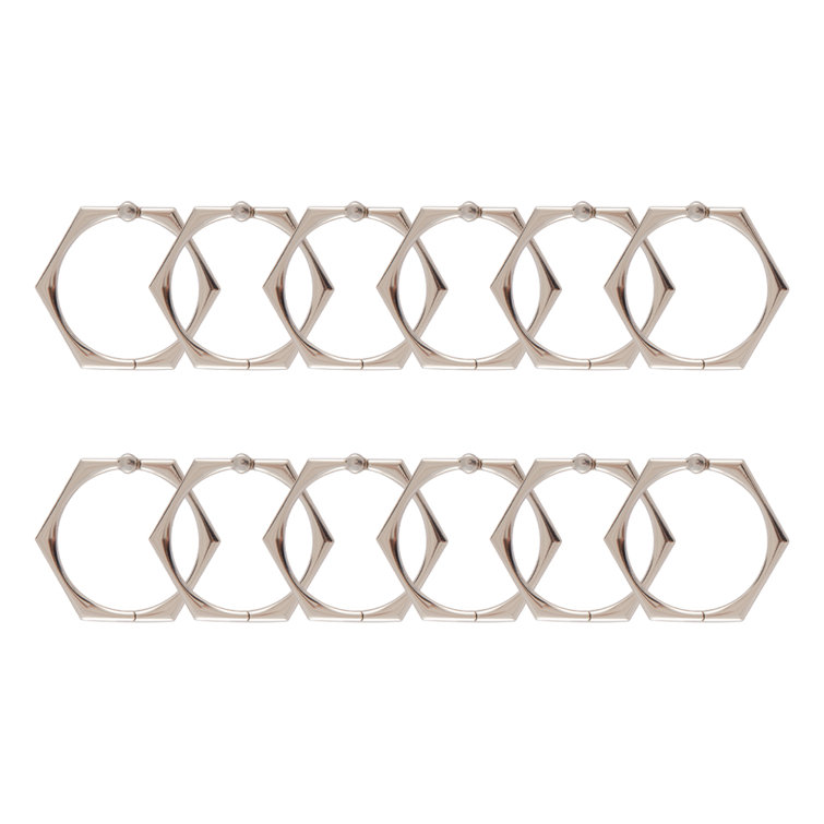 Brushed Nickel Hexagonal Shower Curtain Hooks Set of 12