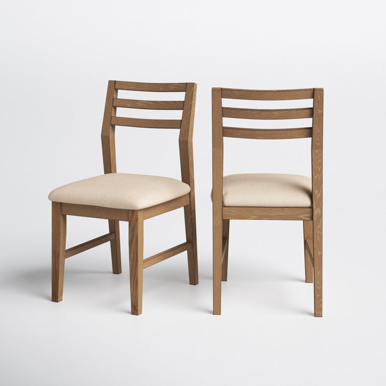Transitional Beige Upholstered Ladderback Side Chair in Weathered Pine