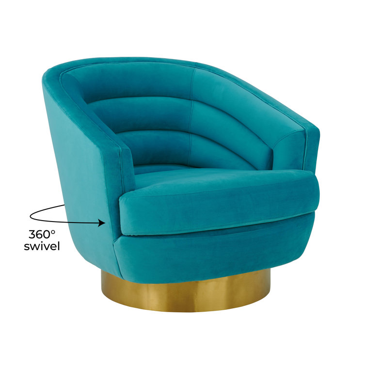 Blue Velvet Swivel Chair with Gold Base