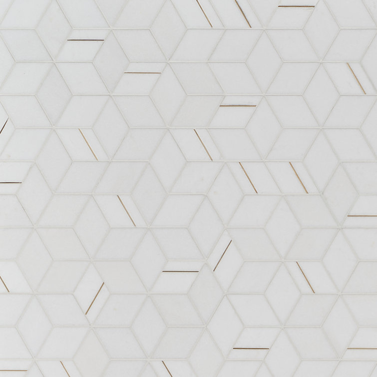 Graceland White Marble and Brass Hexagonal Mosaic Tile