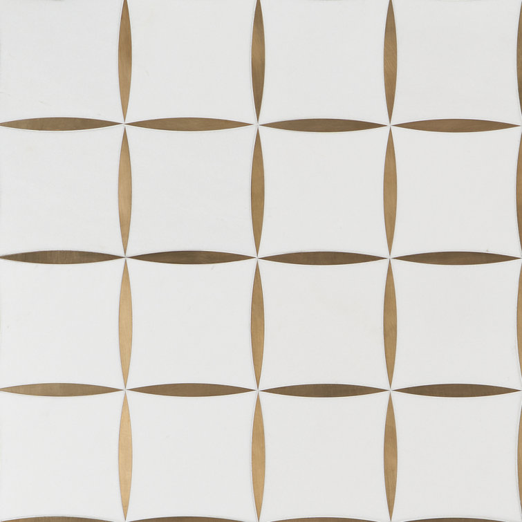 Verity 12" x 12" Polished White and Gold Marble Mosaic Tile